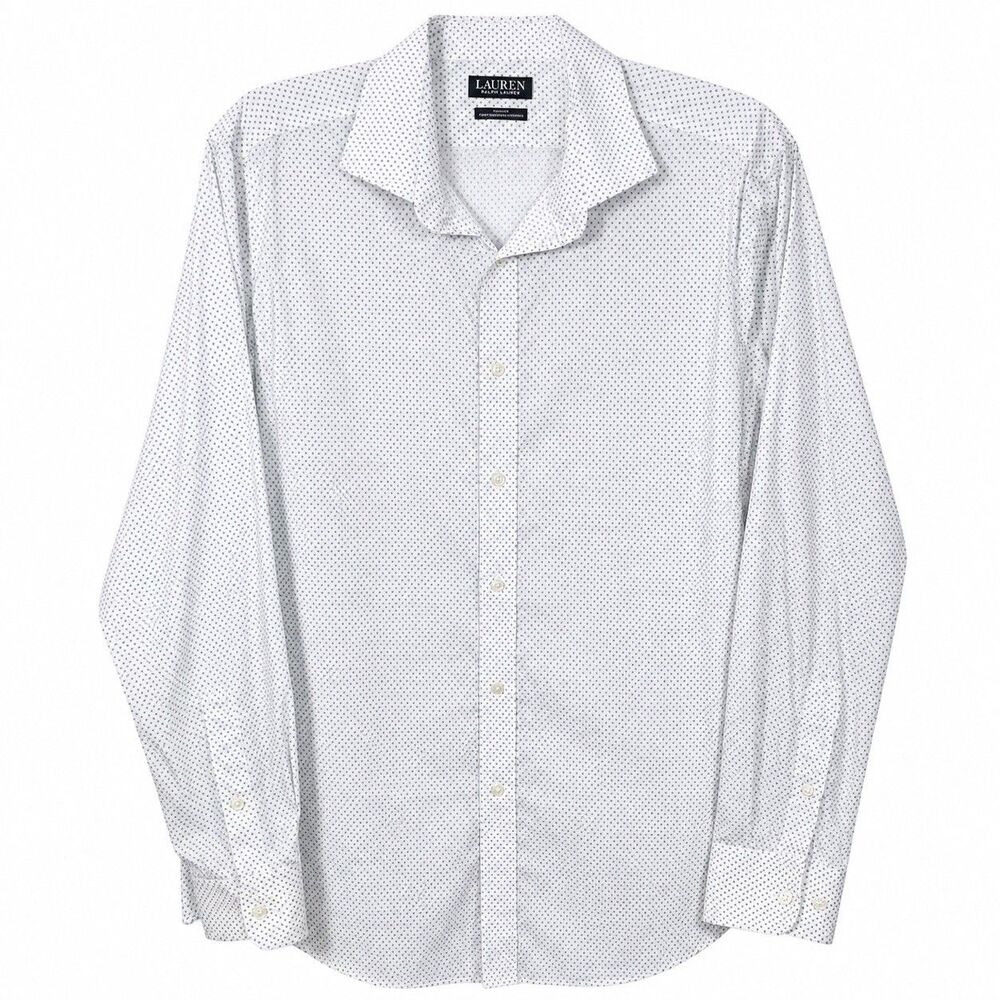 Lauren Ralph Lauren Men Large White Slim Fit Performance Stretch Dot Dress Shirt